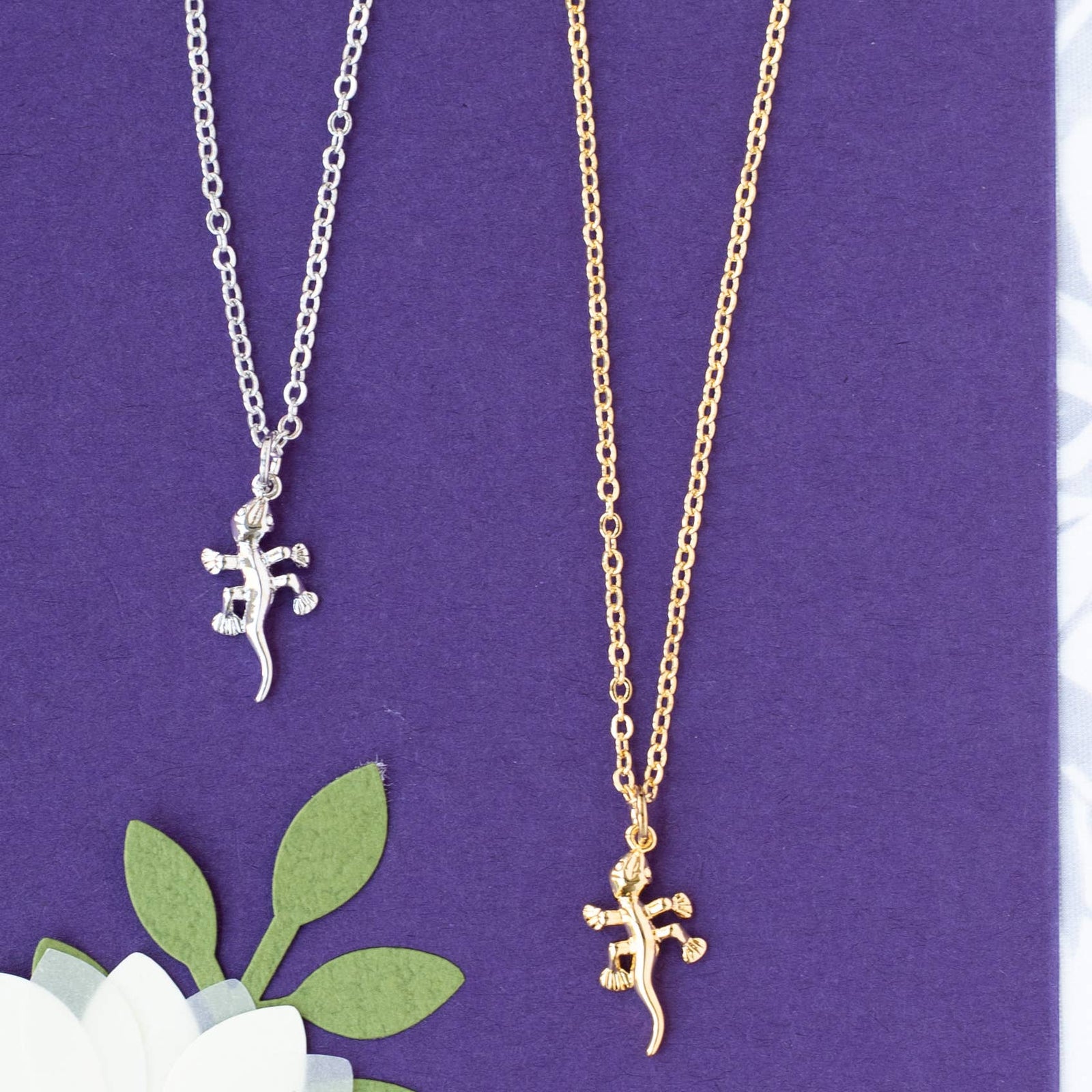 Lizard Pendant Matte 14K Gold Plated Sterling Silver Necklace