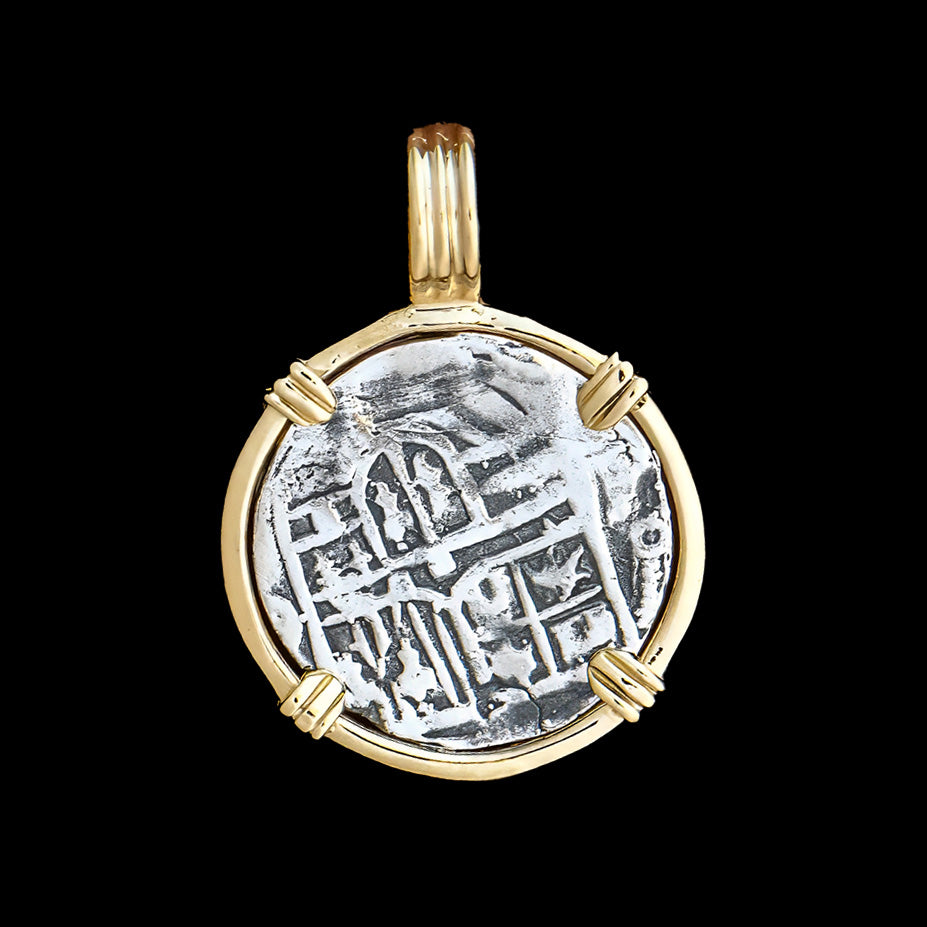 Atocha Jewelry - 1 Reale Silver Coin Pendant with 14k Gold Frame