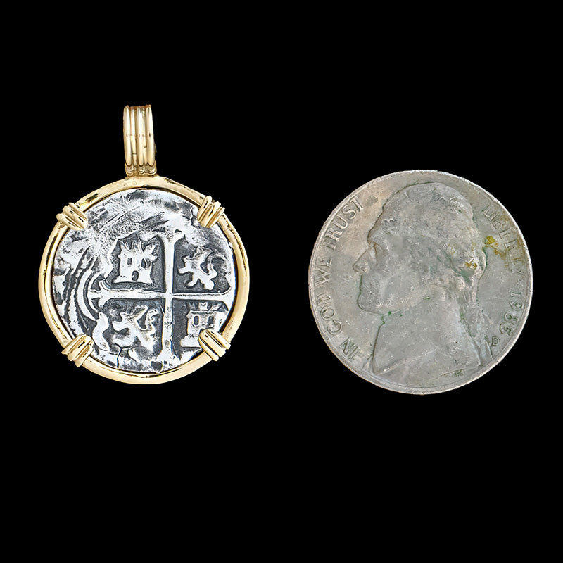 Atocha Jewelry - 1 Reale Silver Coin Pendant with 14k Gold Frame