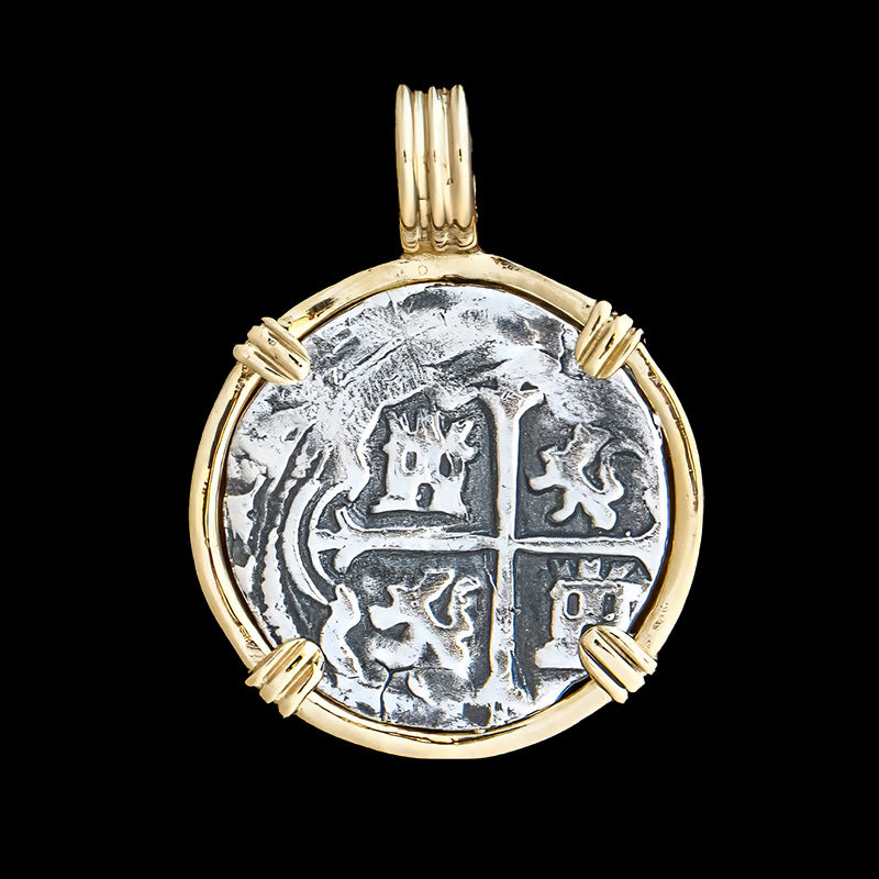 Atocha Jewelry - 1 Reale Silver Coin Pendant with 14k Gold Frame