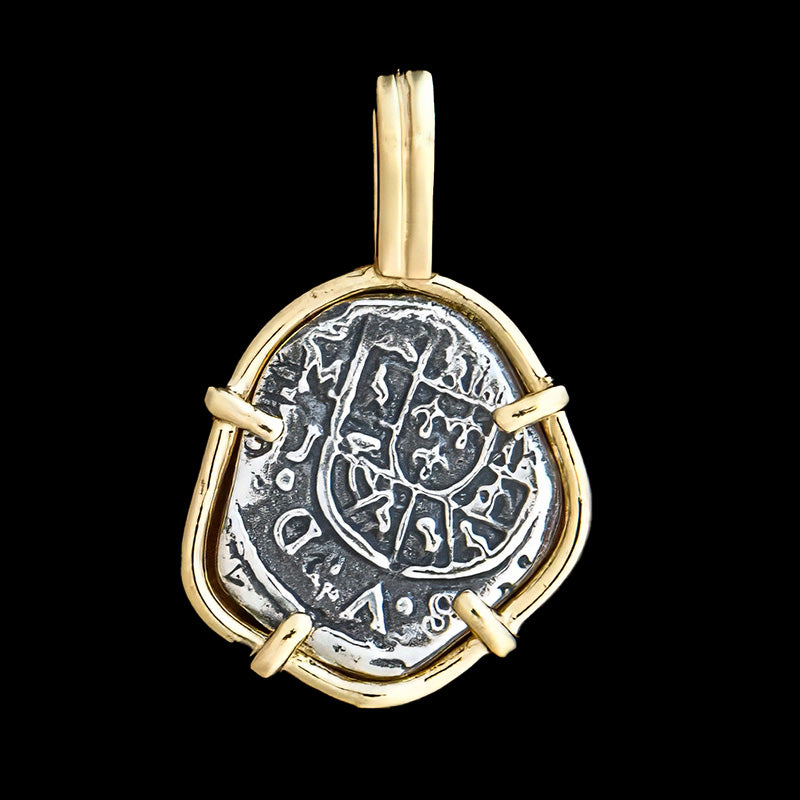 Atocha Jewelry - Odd 1 Reale Silver Coin Pendant with 14K Gold Frame