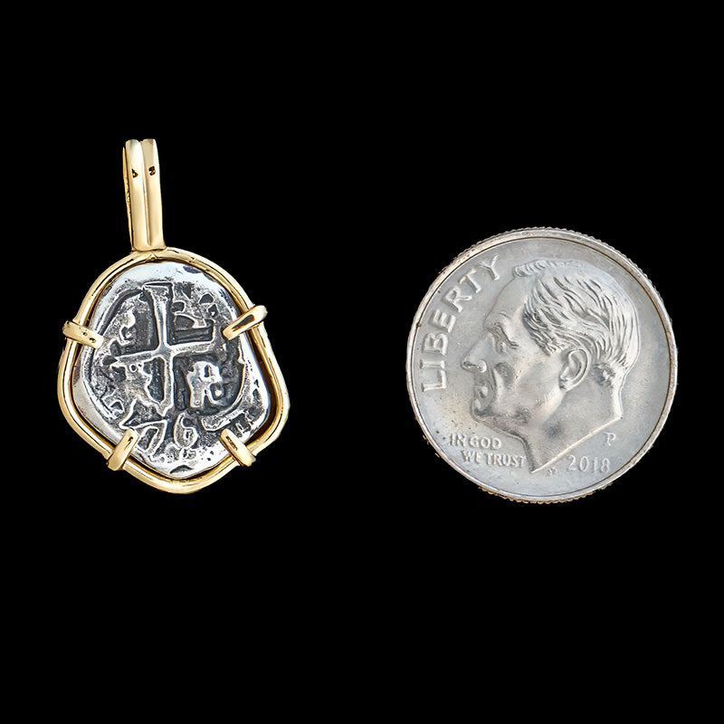 Atocha Jewelry - Odd 1 Reale Silver Coin Pendant with 14K Gold Frame