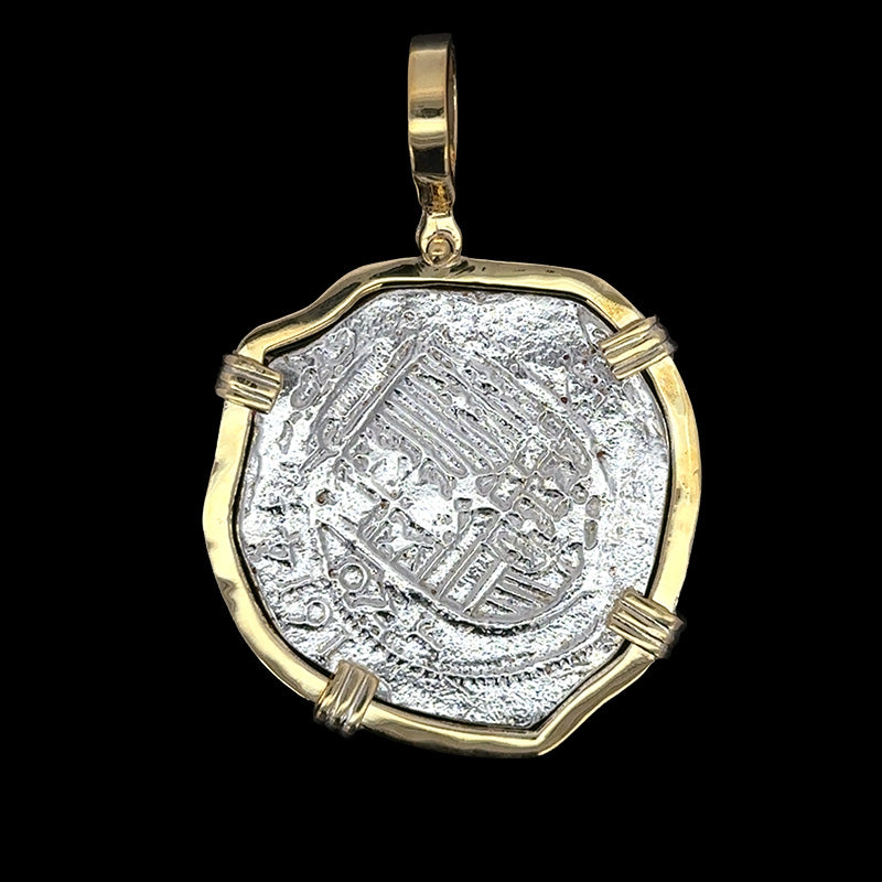 Atocha Jewelry - Large Pieces of 8 Silver Coin with Date Pendant with Triple Prong Wrap Frame