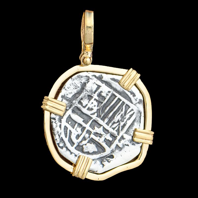 Atocha Jewelry - Odd Shape Medium Pieces of 8 Antiqued Silver Coin Pendant