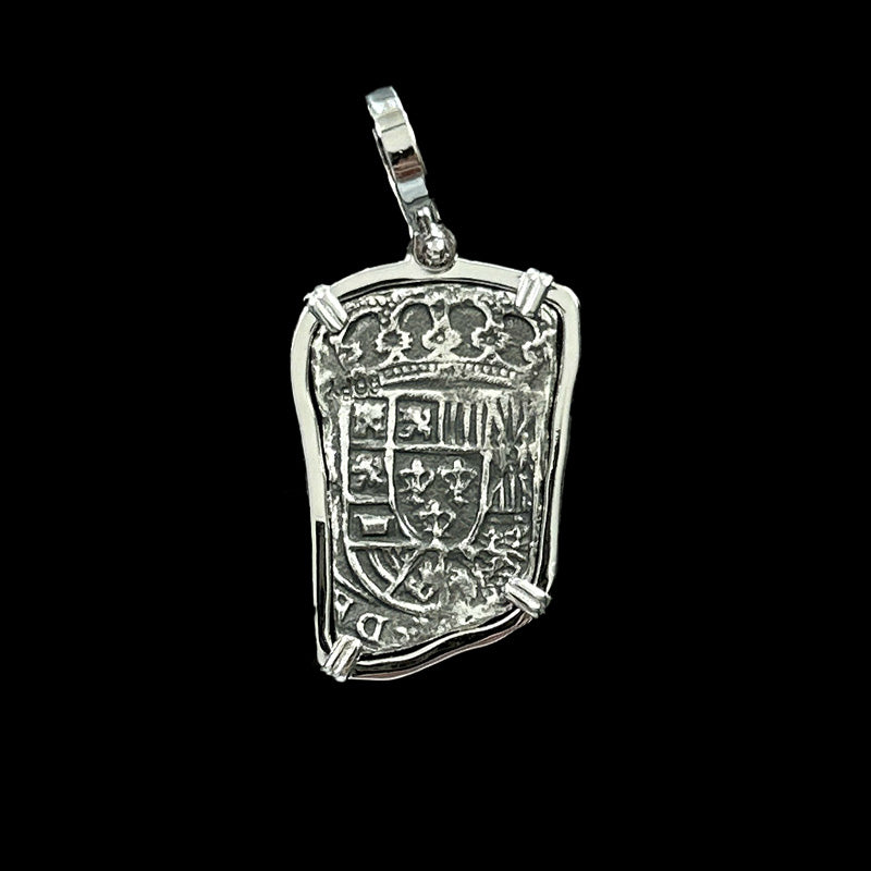 Atocha Jewelry - Long 8 Reales Silver Coin Pendant with Sterling Silver Frame
