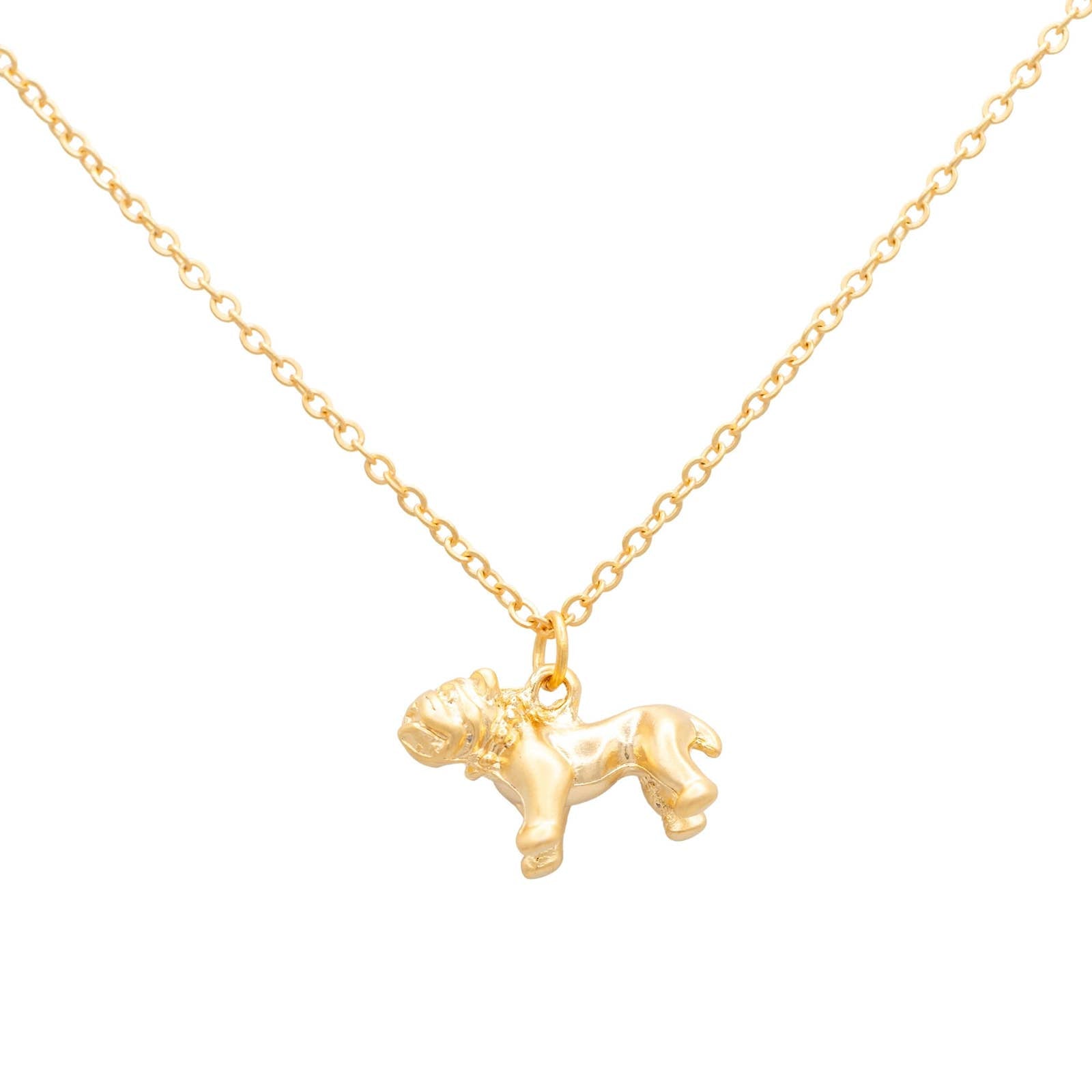 Pit Bull Dog Pendant Matte 14K Gold Plated Sterling Silver Necklace