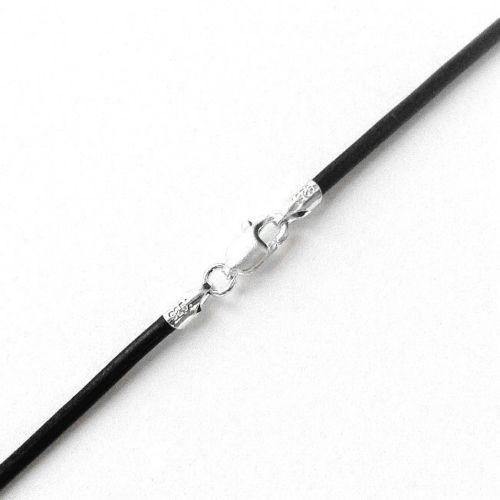 Black Leather Cord Necklace with Sterling Silver Lobster Claw Clasp - 2.00mm