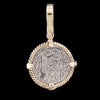 Atocha Jewelry - Small Silver Coin Pendant w/14K Gold Four Point Frame