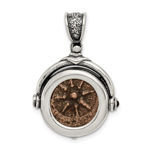 Ancient Coins Sterling Silver and Bronze Antiqued Widow's Mite Coin Reversible Pendant