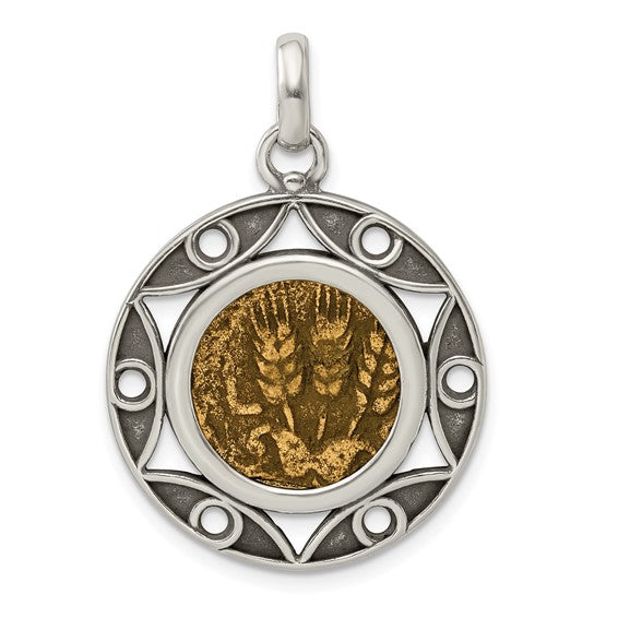 Ancient Coins Sterling Silver and Bronze Antiqued Agrippa Coin Pendant
