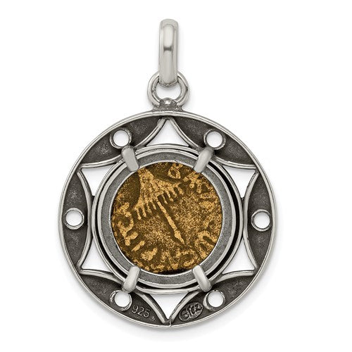 Ancient Coins Sterling Silver and Bronze Antiqued Agrippa Coin Pendant
