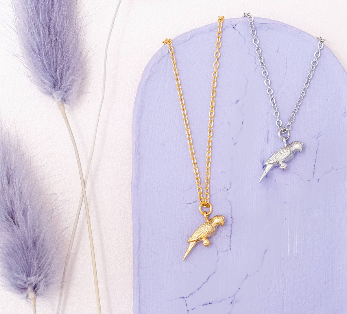 Parrot Bird Pendant Matte Sterling Silver Necklace