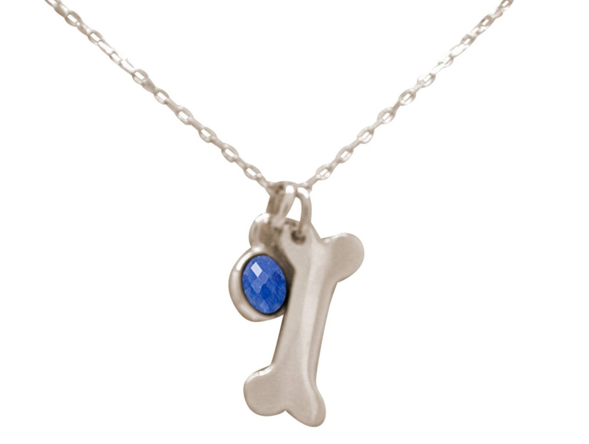 Dog Bone Pendant with Sapphire Sterling Silver Necklace