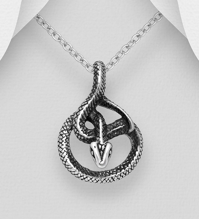 Snake Pendant Oxidized Sterling Silver