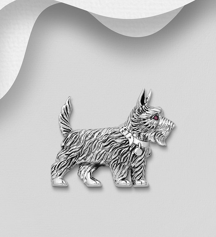 Scottie, Westie Dog Sterling Silver Brooch Decorated With Cubic Zirconia