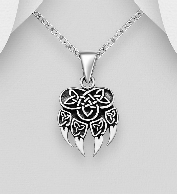 Celtic Paw Claw Pendant Sterling Silver Oxidized