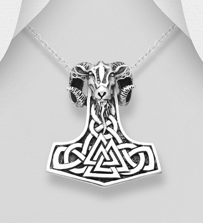 Celtic Anchor, Goat And Valknut Pendant Oxidized Sterling Silver