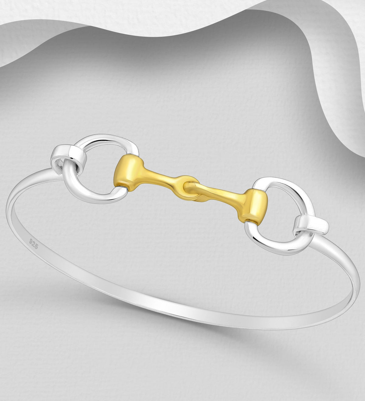 Horse Snaffle Bangle Sterling Silver, Plated with 1 Micron 18K Yellow Gold