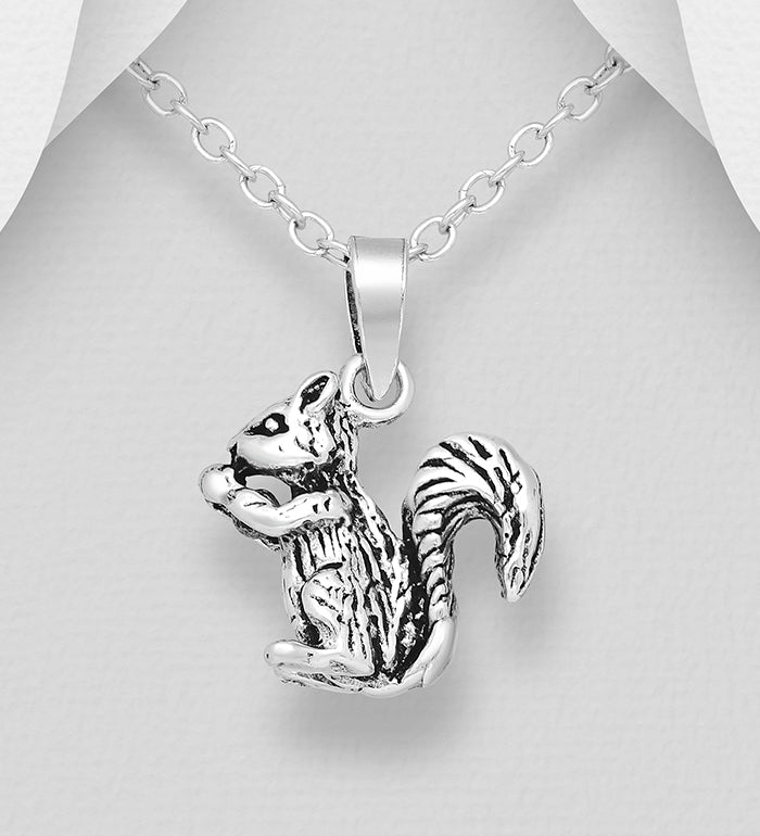 Squirrel Pendant Oxidized Sterling Silver