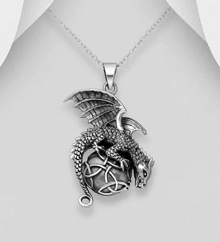Celtic and Dragon Pendant Sterling Silver Oxidized