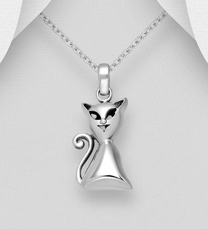 Cat Pendant Sterling Silver Oxidized