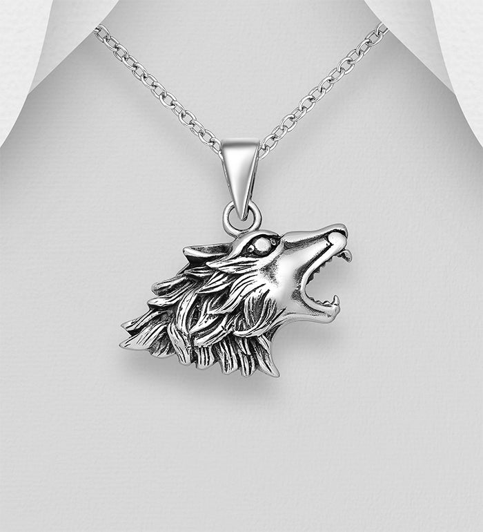 Wolf Pendant Oxidized Sterling Silver