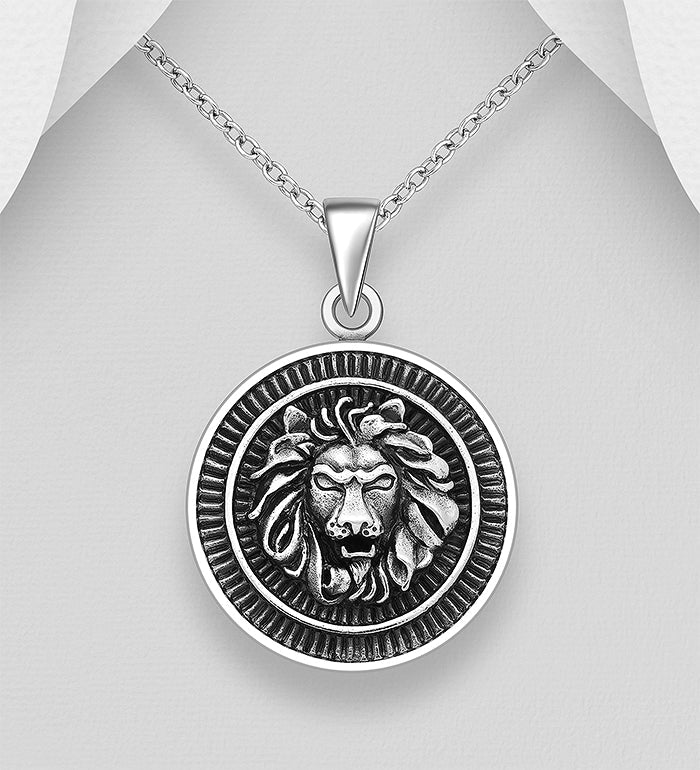 Lion Pendant Oxidized Sterling Silver