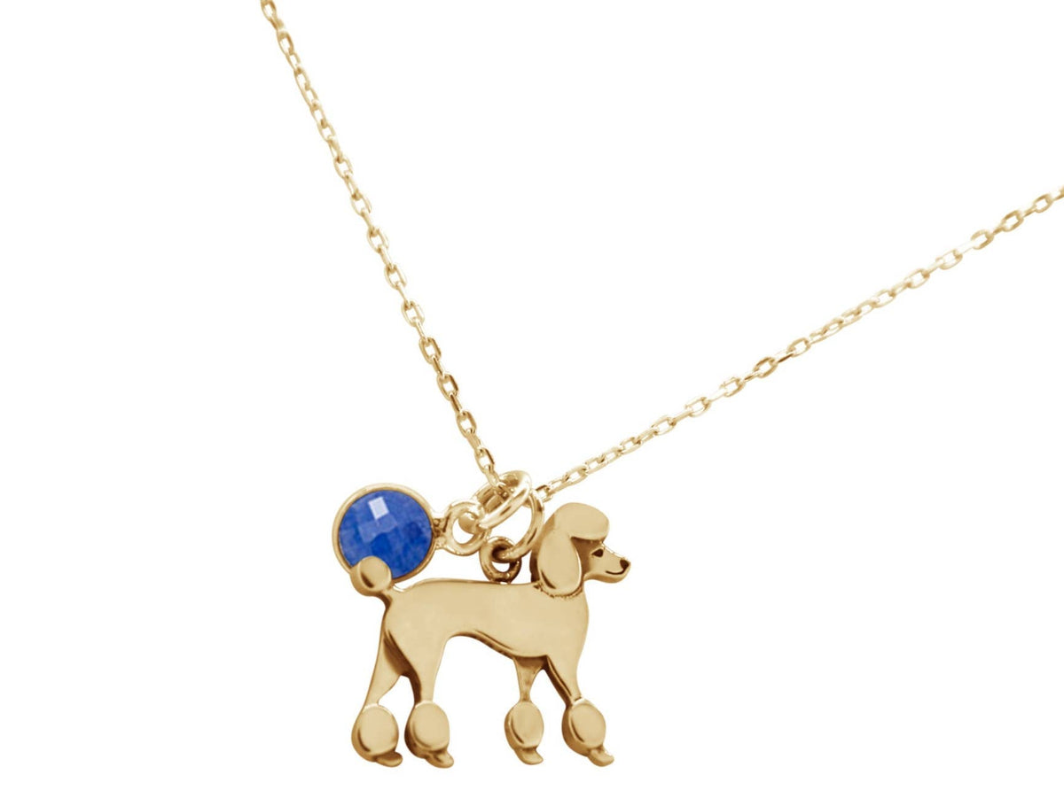 Poodle Pendant with Blue Sapphire Gold Plated Sterling Silver Necklace