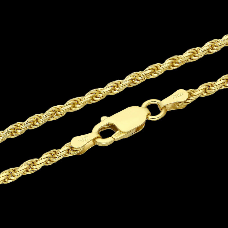18K Gold Plated Sterling Silver Rope Chain - 2.3mm