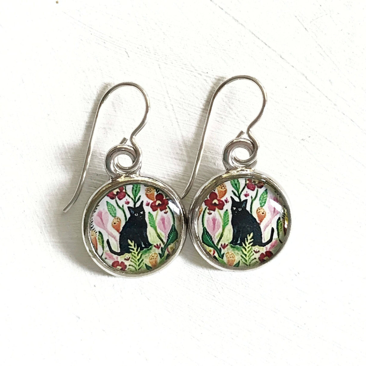 Black Cat Sterling Silver Earrings
