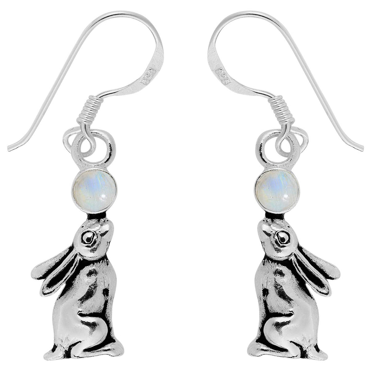 Moonstone Moon Gazing Hare Sterling Silver Earrings