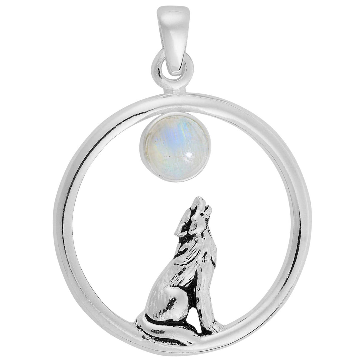 Howling Wolf Sterling Silver Pendant with Moonstone