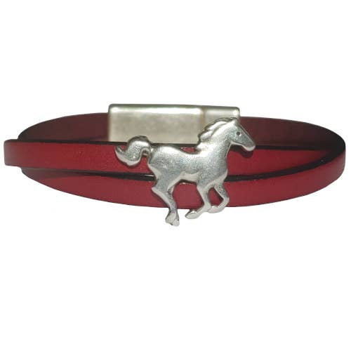 Horse Western Spirit Leather Bracelet - Bordeaux