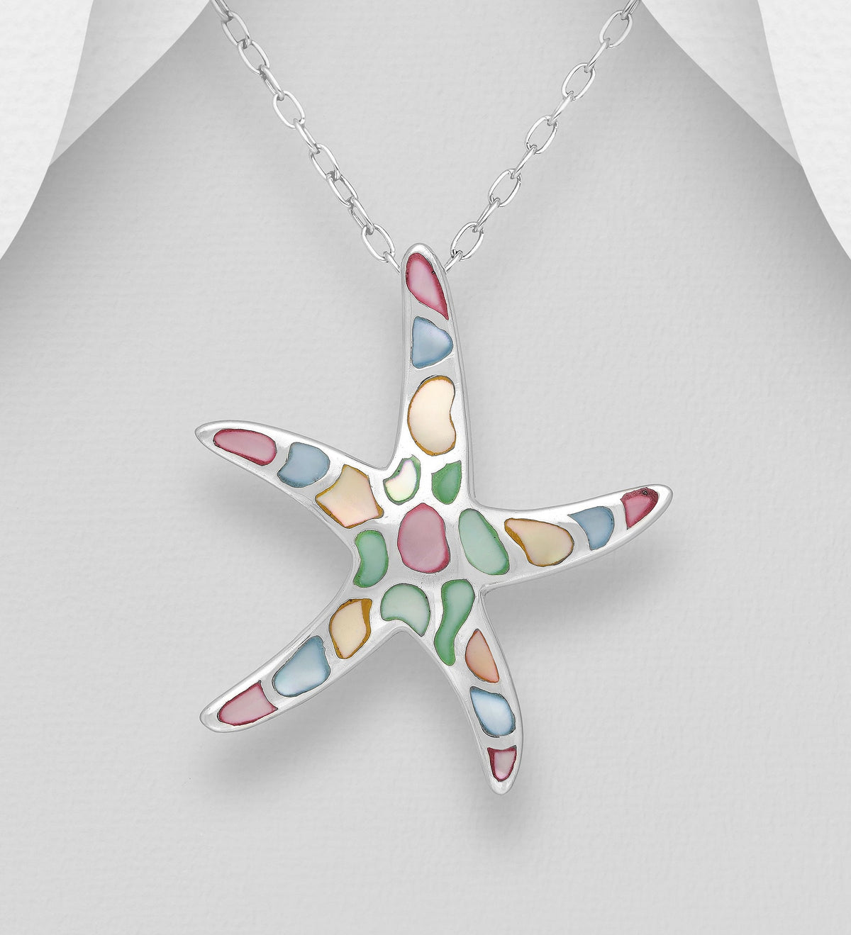 Starfish Pendant Sterling Silver Decorated with Shell or with Resin and Shell - Multi Colors