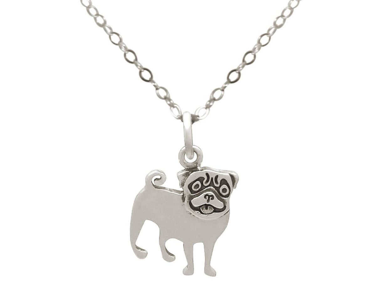 Pug Pendant Sterling Silver Necklace