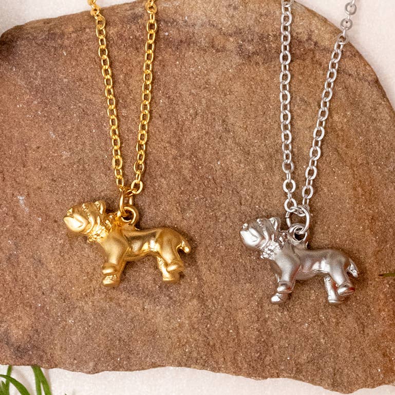 Pit Bull Dog Pendant Matte 14K Gold Plated Sterling Silver Necklace