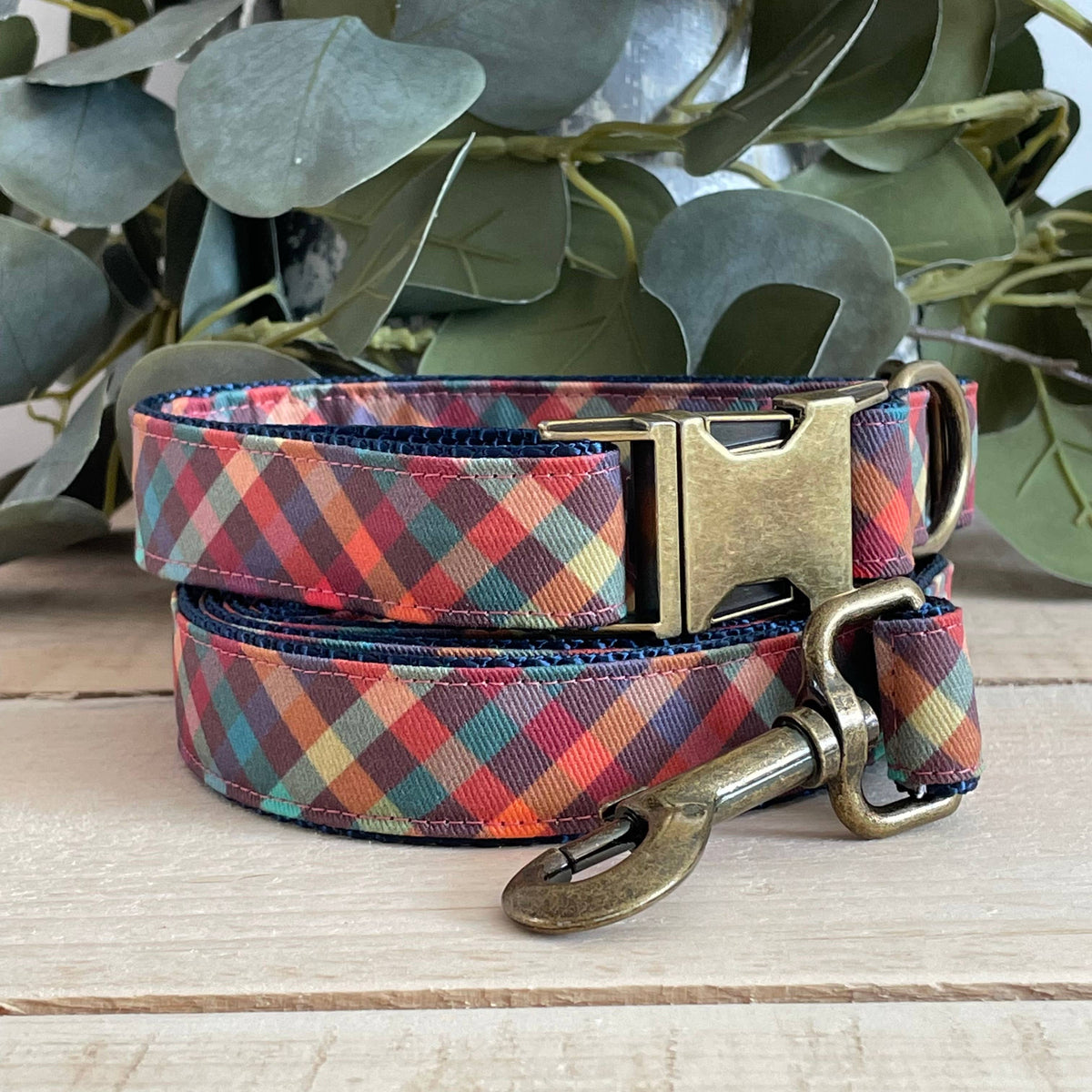 Retro Plaid with Antique Brass Hardware - Dog Collar