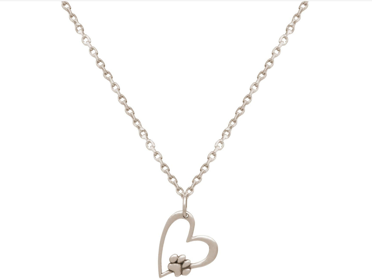 Paw on my Heart Pendant Sterling Silver Necklace