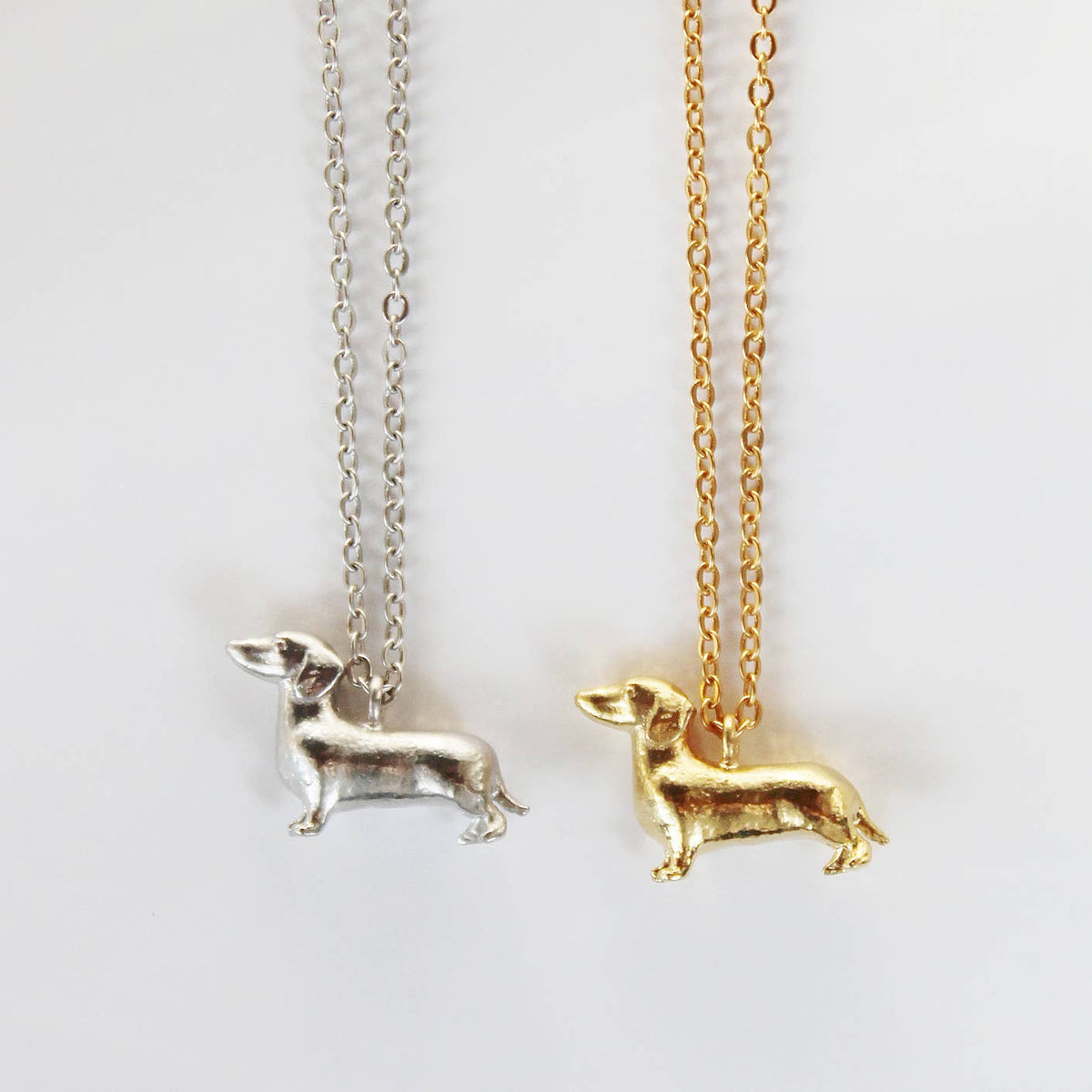 Dachshund Dog Pendant Matte Sterling Silver Necklace
