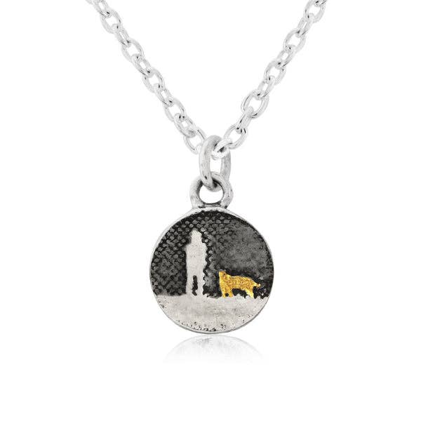 Dog Necklace under Night's Sky in Sterling Silver and Gold - Small Round