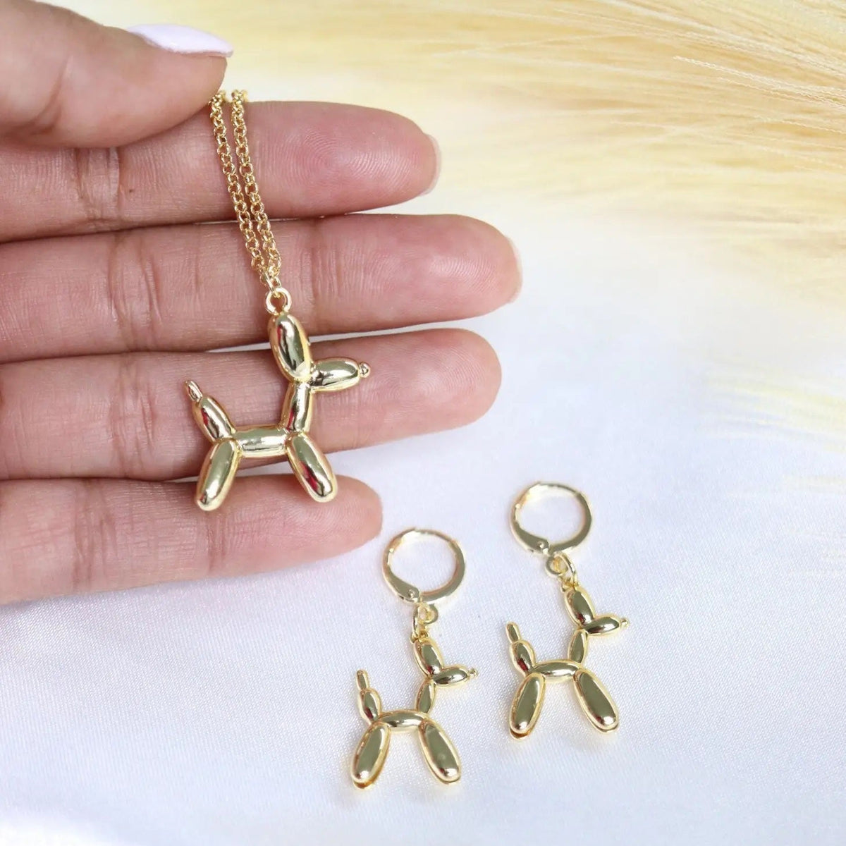 Balloon Puppy 14K Gold Plated Necklace and Earrings Set