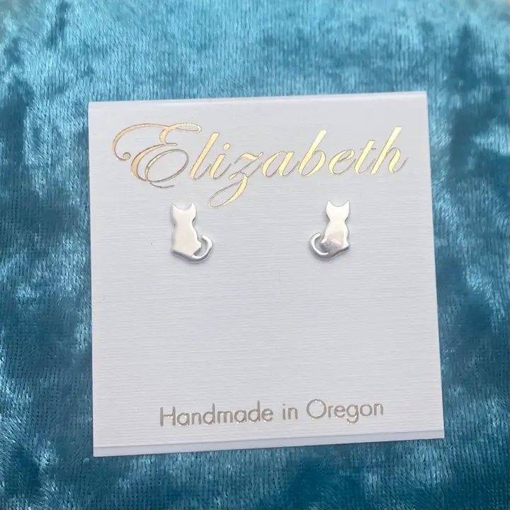 Cat Stud Earrings Sterling Silver