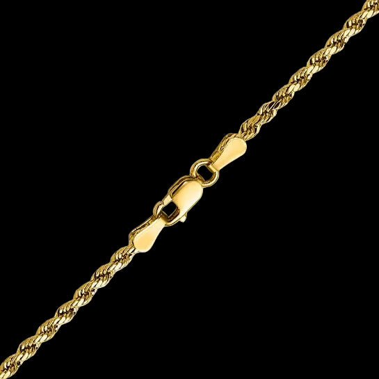 14K Gold Semi-Solid Diamond Cut Rope Chain - 2.25mm