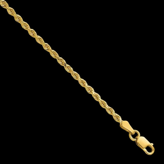 14K Gold Semi-Solid Diamond Cut Rope Chain - 2.25mm