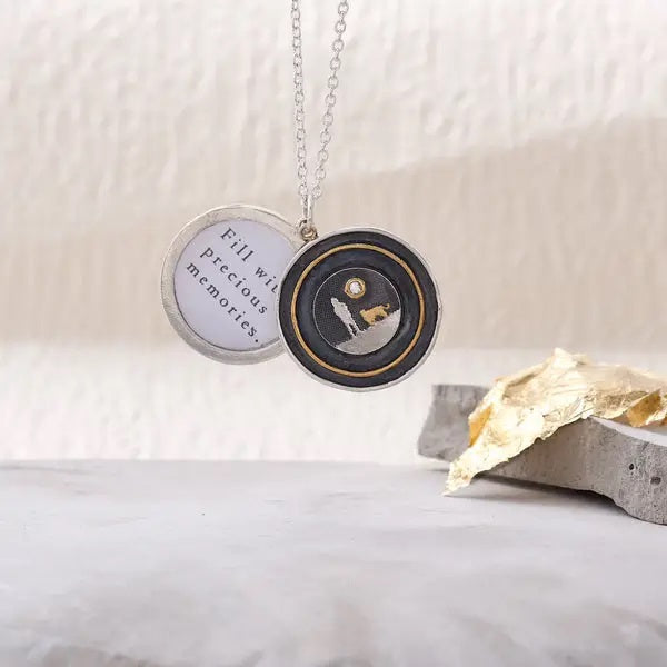 Dog Lovers Sapphire Moon Locket, Oxidised Sterling Silver