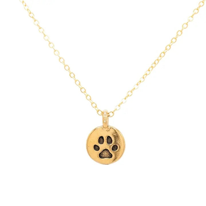 Paw Print Pendant Matte 14K Gold Plated Sterling Silver Necklace