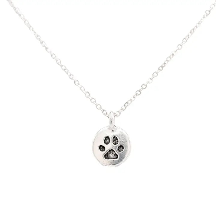 Paw Print Pendant Matte Sterling Silver Necklace