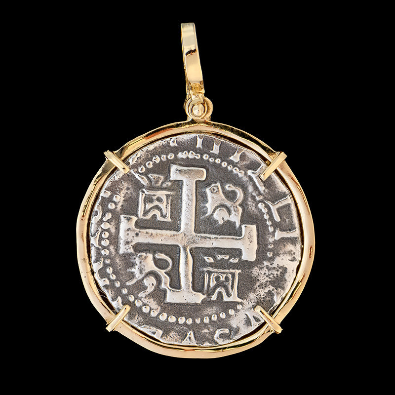 Atocha Jewelry - 8 Reale Silver Coin Pendant with 14k Gold Frame