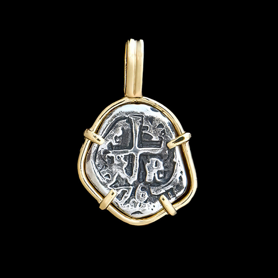 Atocha Jewelry - Odd 1 Reale Silver Coin Pendant with 14K Gold Frame