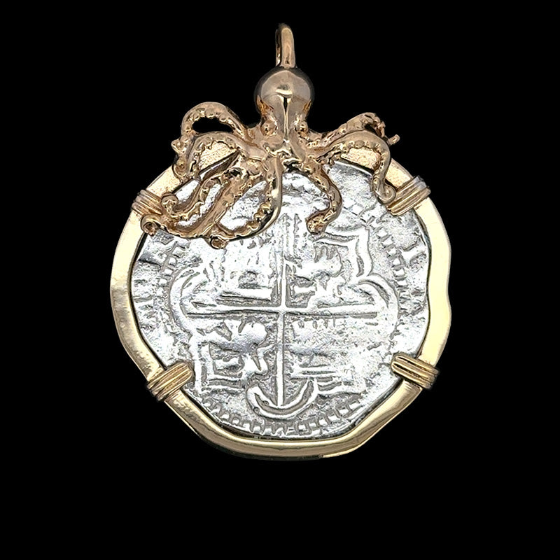 Atocha Jewelry - 8 Reale Silver Coin Large Octopus Pendant
